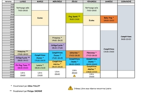 Planning entrainement saison 2026-2027