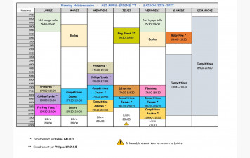 Planning entrainement saison 2026-2027
